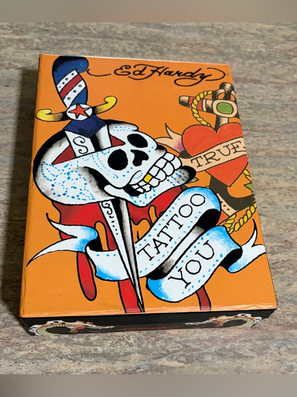 Ed Hardy Rare Orange Skull Dagger Tattoo You Canvas Art Empty Box
